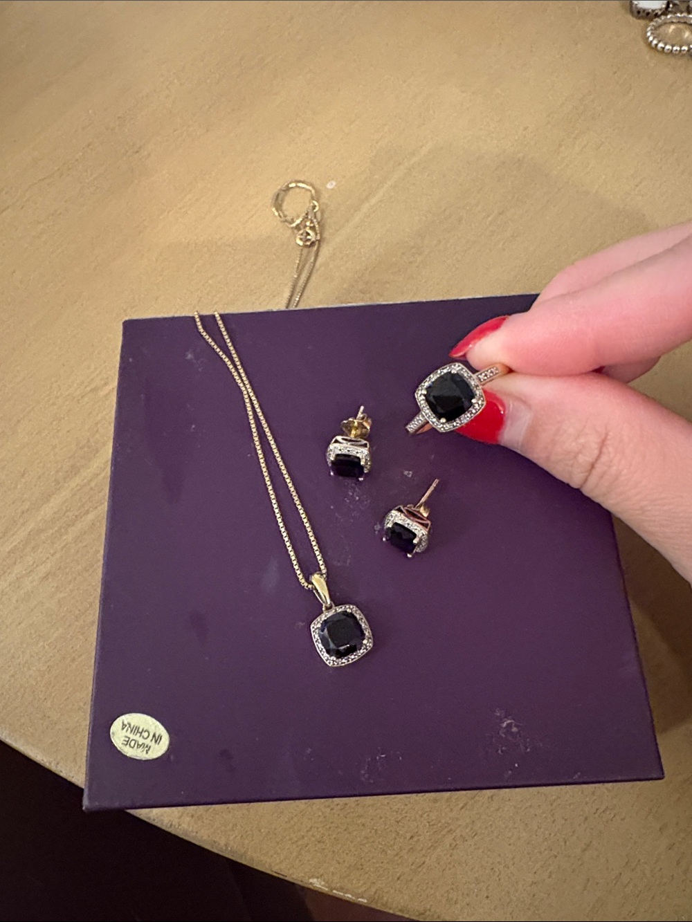 Gold plated silver Necklace, Ring & Earring Set with Onyx stone